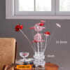 20.75" H 3 G4 LED ALUMINUM 4 RED ROSES 6 PETAL FLORAL 2 RED/SILVER FLOWER BUD ON A 4 SQUARED MODERN HEZAGONA CHROME VASE TABLE LAMP - Image 8