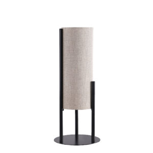 22" H MODERN UPRIGHT BEIGE LINEN DRUM BLACK METAL TABLE LAMP