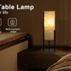 22" H MODERN UPRIGHT BEIGE LINEN DRUM BLACK METAL TABLE LAMP - Image 9