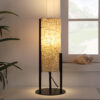 22" H MODERN UPRIGHT BEIGE LINEN DRUM BLACK METAL TABLE LAMP - Image 4